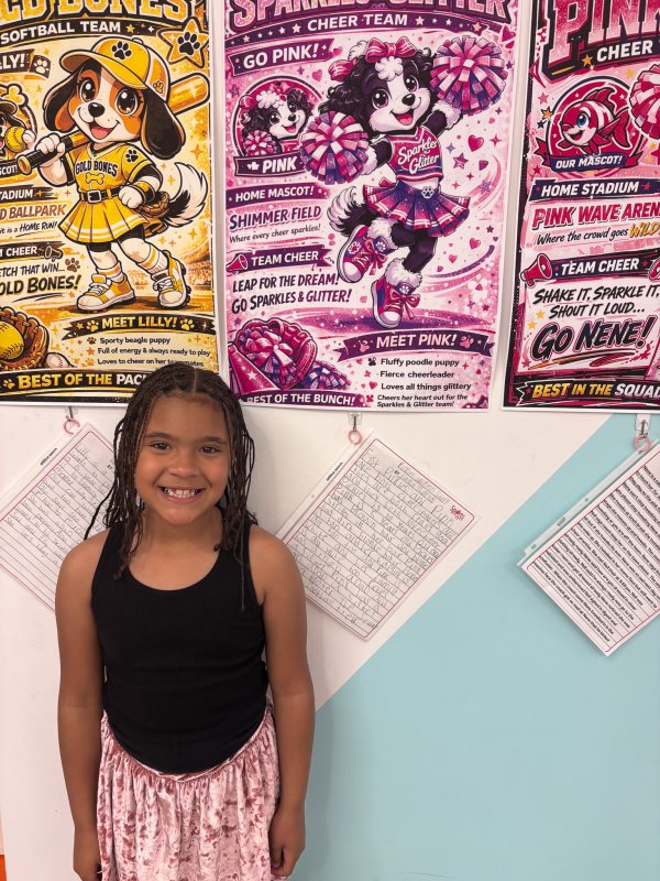 Kayla Thomas shows her enthusiasm for cheerleading.